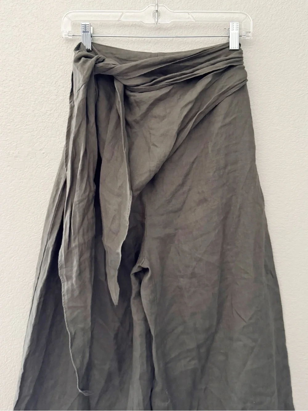 ZARA Pareo Linen Wide Leg Pants Large Green Drape Slouchy Minimalist Resort NWT